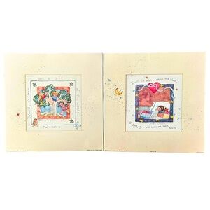 Vintage Debbie Kingston Prints “Keep Me Safe” & “Children Are a Gift” 8” X 8”